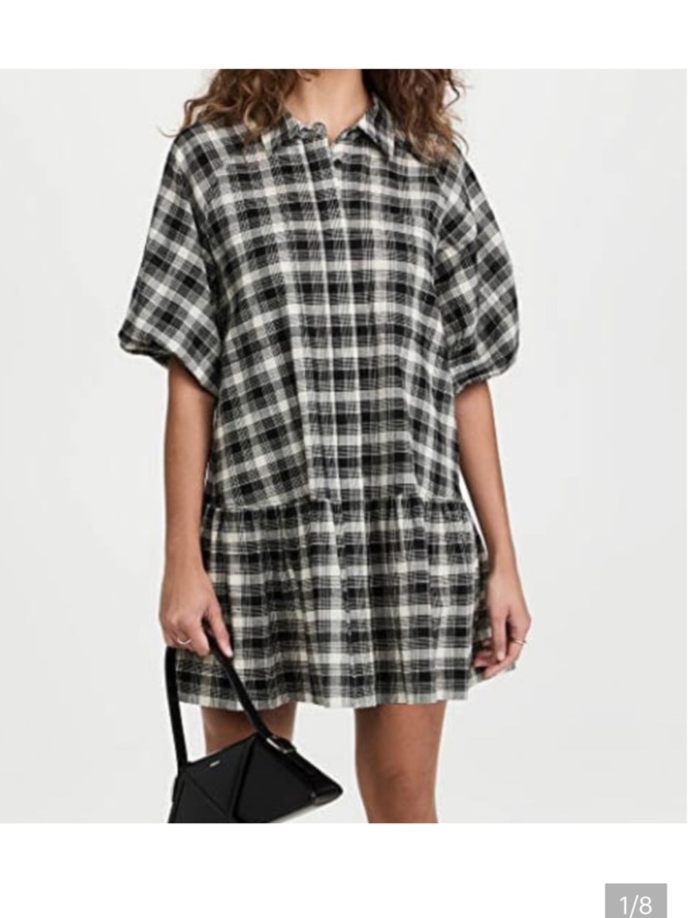 Jonathan Simkhai Crissy mini-dress in black and white plaid, short sleeve
